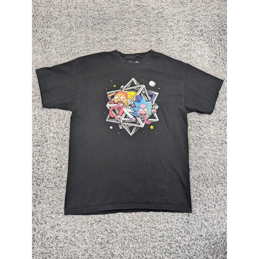 Rick & Morty Shirt Men Large Black Adult Swim Cartoon Graphic Tee Short Sleeve